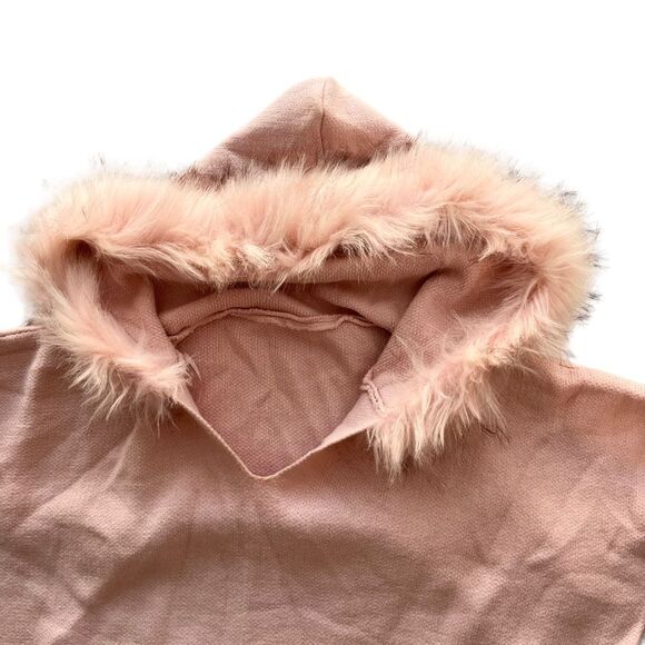 Women's Pink V-Neck Pullover Fuzzy Hooded Oversized Sweater Size S/M - Picture 6 of 9